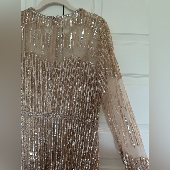 Mac Duggal Sequin Illusion Long Sleeve Trumpet Gown in Rose Gold NWT - Picture 6 of 10